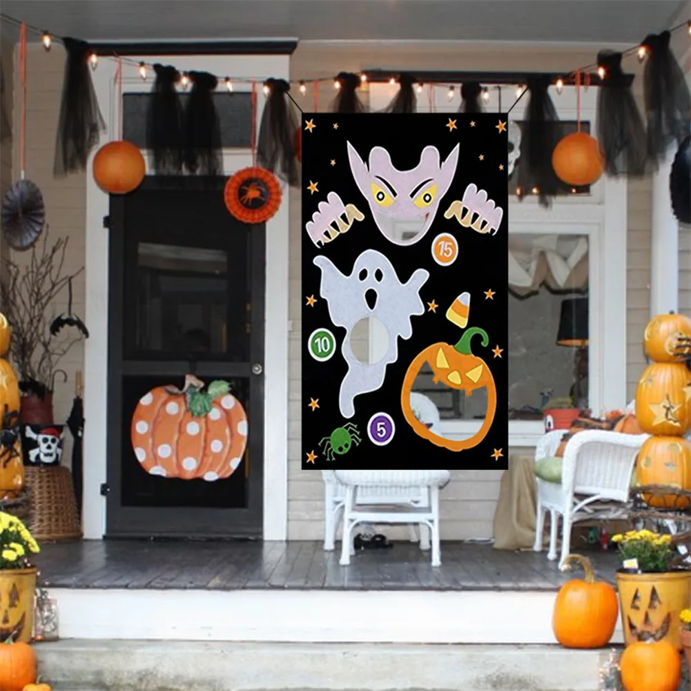 Auihiay Halloween Door Banner and Halloween Bean Bag Toss Game Set for Halloween Door Decoration Outdoor Indoor Yard Bar Halloween Party 
