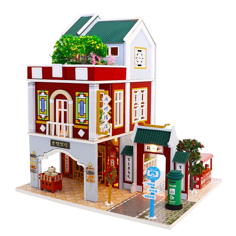 assembled wooden dollhouse