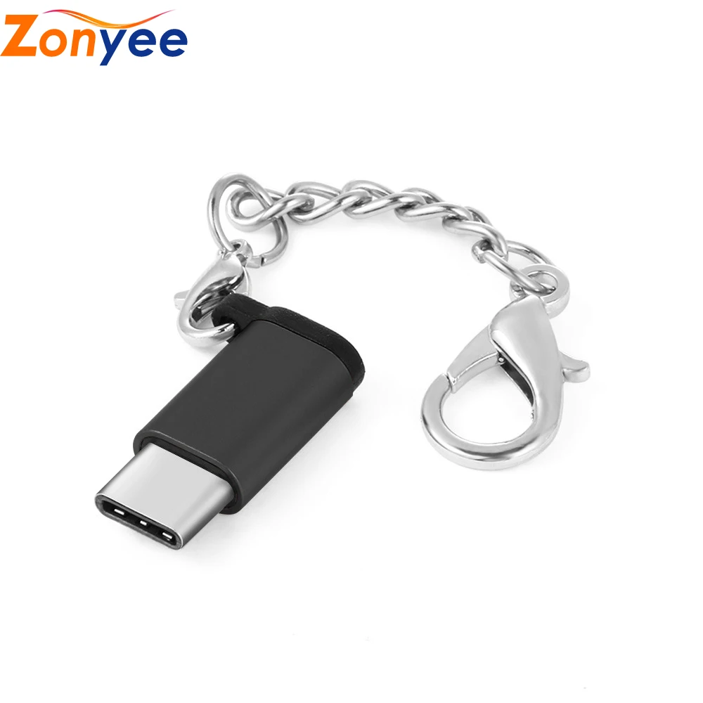 USB Женский к USB C Мужской конвертер Android кабель с брелок передачи данных адаптер Алюминиевый usb type C адаптер для телефона ПК - Цвет: Черный