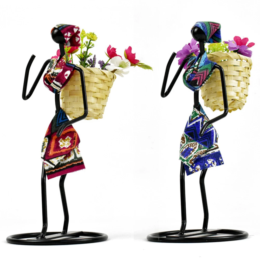 Новая креативная Цветочная композиция маленькая железная корзина Цветочная персонаж чайный сбор девушка домашнее украшение стола