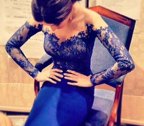 Robe de soiree, топ, кружевное, иллюзионное, сексуальное, с длинным рукавом, королевское, синее, кружевное, Русалка, вечернее, выпускное платье,, платья для матери невесты - Цвет: same as picture