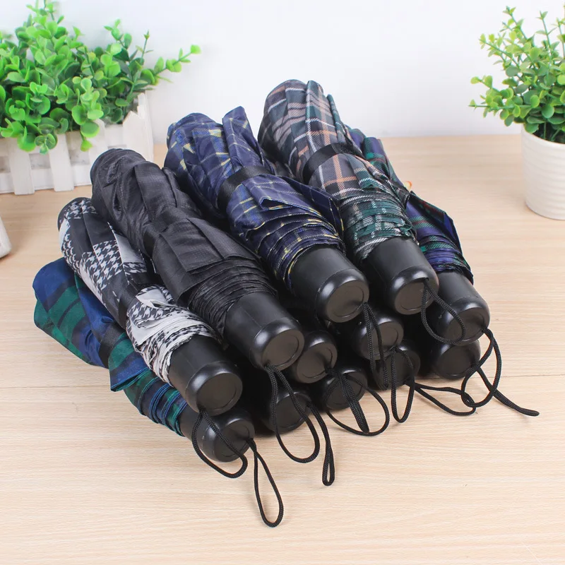 

College Style Couples Plaid Umbrella Three-fold Umbrella Mini Portable Umbrella Manufacturers Wholesale Short Handle Folding Umb