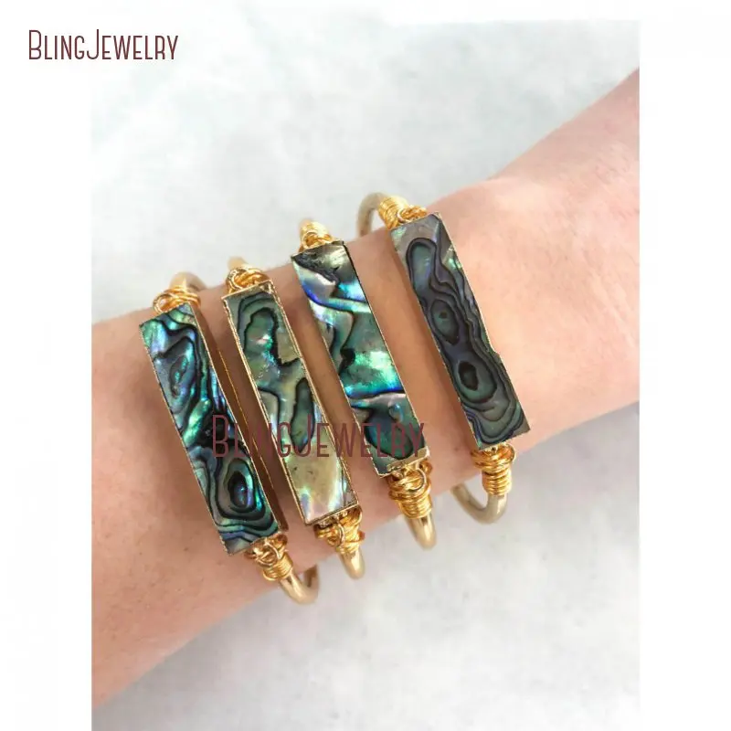 

Raw Boho Chic Rainbow Abalone Bar Shell Bangle Bracelet Cuff BM27709