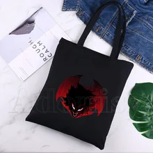 Devilman Crybaby Anime Canvas Black Shopping Tote Bag Reusable Shoulder Cloth Book Bag Gift Handbag