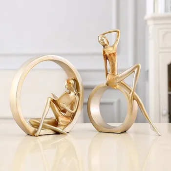 

Resin Abstract Girl Sitting and Girl Reading with Circles Statue Lady Figurine Gift Home Decoration Accessories Office Ornament