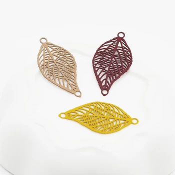 

20pcs/lot Copper Spray Paint Leaves Enamel Small Leaf Connector Charms Painted Color Brass Small Pendant for Earrings 28.5*15mm