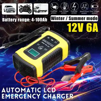 

EU 12V 6A Pulse Repair Full Automatic Car Battery Charger Power Chargers Wet Dry Lead Acid Battery-chargers Digital LCD Display