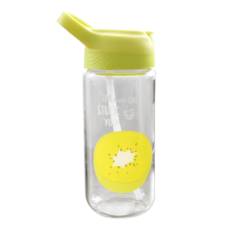 Hot 500Ml Portable Glass Water Bottle with Straw Leak-Proof Cute Sport Bottles for Kids (Kiwi) | Дом и сад