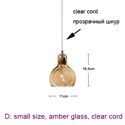 Мега лампочка, подвесной светильник, скандинавский светильник, современный и традиционный, прозрачный Янтарный дымный рот, выдувное стекло, светильник для ресторана, кухни, кафе, бара, s - Цвет корпуса: D