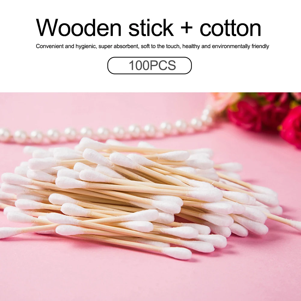 100pcs/set Double Head Cotton Stick +Treatment Cotton Wood Stick Swab