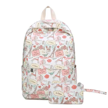 

New Small Fresh Canvas Backpack Student School Bag Female Cartoon Leisure Tower Printing Backpack