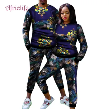 

New African Couple Clothing Sportsuit Spring Aututmn African Clothes Top and Pant Lovers Sportsets WYQ518