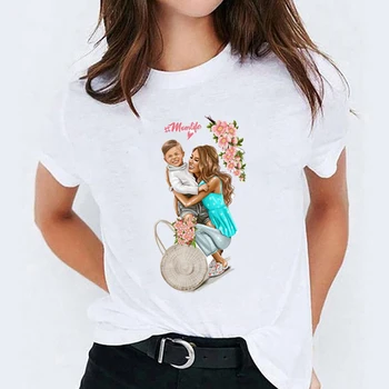 

Women Cartoon Mom Boy Momlife Mommy Mother Lady Womens T-Shirt Tops Graphic Tees Print Female Camisas T Shirt T-shirts