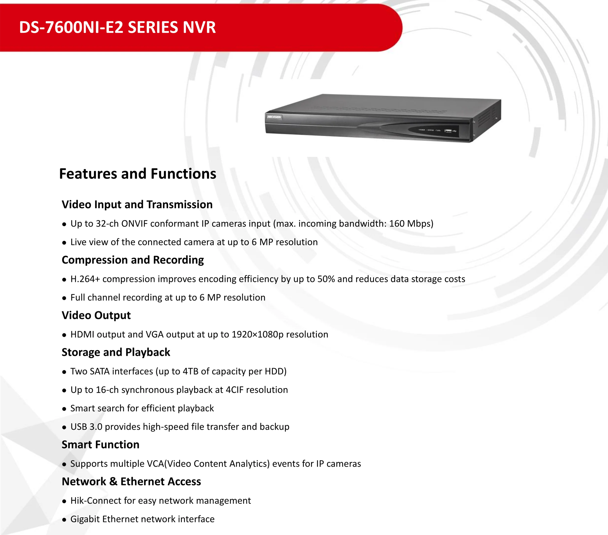 HIKVISION NVR 16CH DS-7616NI-E2 без POE до 6 мегапикселей Запись сетевой видеорегистратор