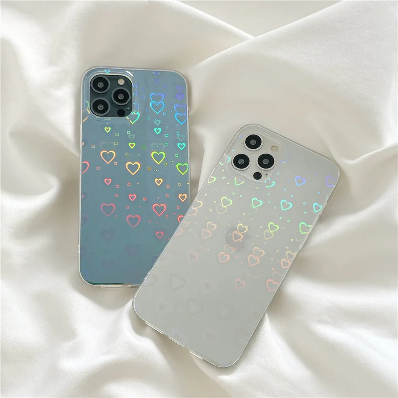 Transparent Shiny Laser Heart Case For iphone