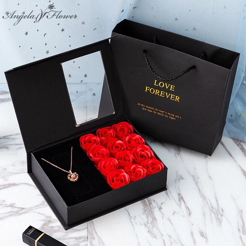 Soap Flower+gift Box+gift Carry Bag Ring Earring Necklace Jewelry Window  Storage Box Wedding Party Valentine's Day Gifts Crafts - Artificial Flowers  - AliExpress