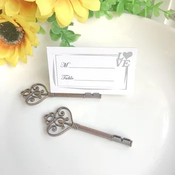 

100pcs Vintage Golden Key Place Card Holder Alloy Photo Holder Party Decorations WB1532
