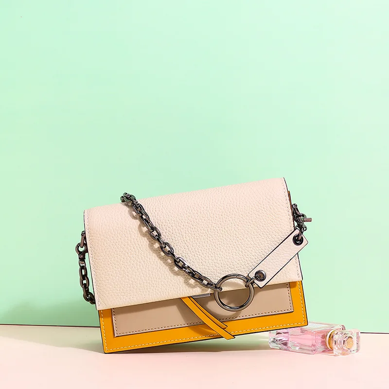 

Leather Messenger Bag Women's 2019 New Style Summer Contrast Color Versitile Fashion Shoulder Bag Embossed Leather Square Sling