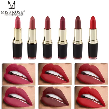 

Miss Rose Black Bullet Head Mouth Red Fog Face Matte Mouth Red Paste Lipstick Makeup Lipstick Matte Matte Lipstick Set