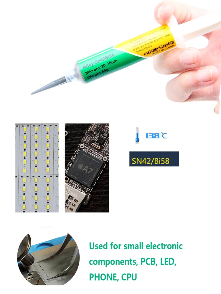 Needle-tube Type Lead-free Low Temperature Solder Paste Sn42Bi58 Melting Point 138℃ Patch Repair Low Temperature Solder Paste Welding Wires