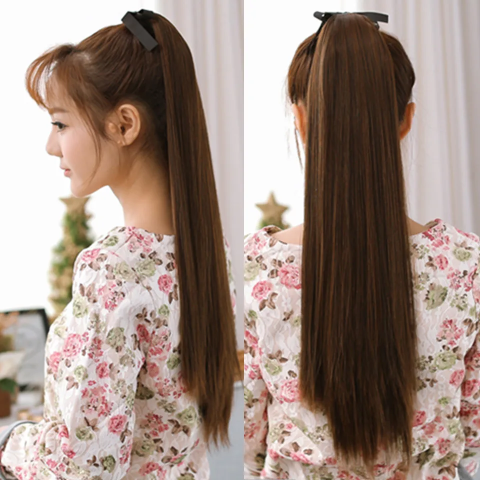 

AIYEE 1622"24"28"32"Long Straight Drawstring Synthetic Ponytail Resistance Hairpiece Clip In Hair Extension for Woman