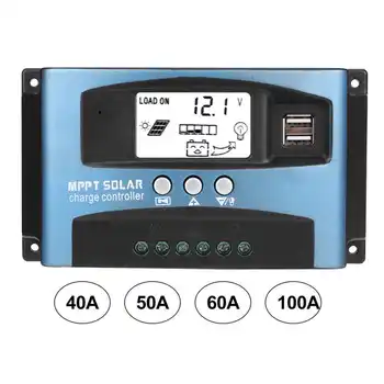 

MPPT Solar Charge Regulator 40/50/60/100A Solar Charge Controller Dual USB LCD Display 12V 24V
