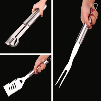 

16-inch Extra Long Barbecue Tools Set Portable 3-Piece Grill Utensils Set Teppanyaki Grill Accessories with Spatula Fork Tong