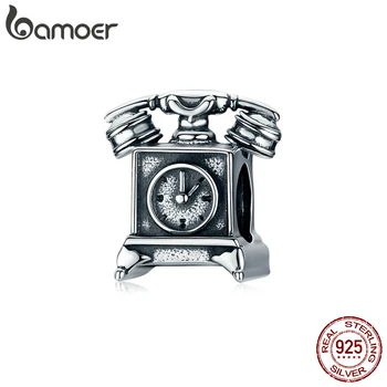 

bamoer Real 925 Sterling Silver Retro Telephone Metal Beads Charm for Women Silver Bracelet Silver 925 Jewelry Making BSC156