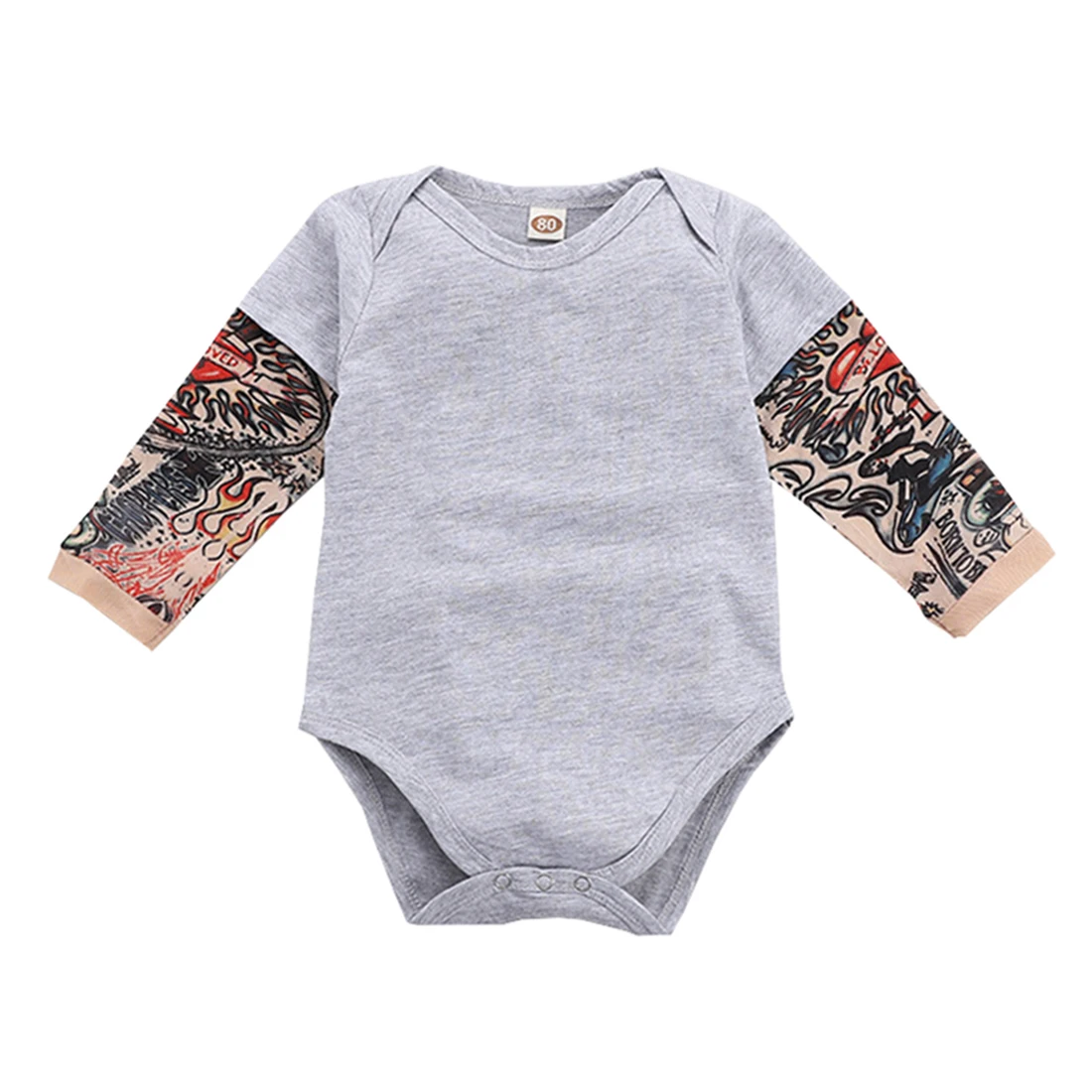 

Autumn Newborn Clothes Baby Boy Bodysuit Long Sleeve Solid Color Tattoo Print Causal Jumpsuit Fashion Toddler Onesies for Kid