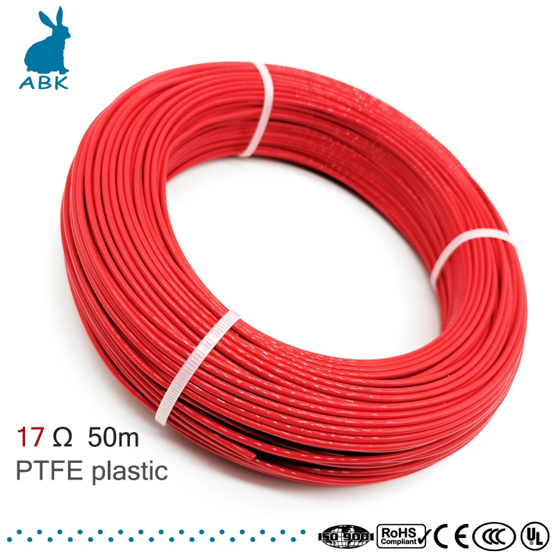 50 метров 17 Ом 24k PTFE огнестойкий углеволоконный нагревательный кабель провод DIY