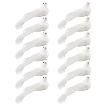 

12pcs Christmas Artificial Birds Garden Decorations Foam Bird Craft (White)