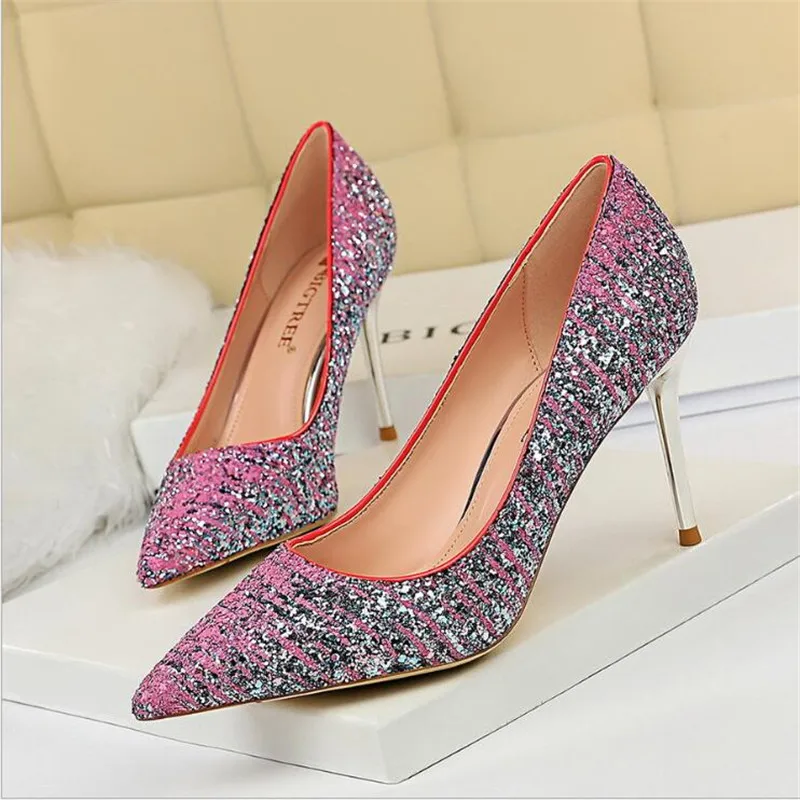 

BLGTREE 2020 Fashion New Women Pumps Classic Sequined Shallow Women High Heels Sexy Pointed 8.5cmWedding shoes party Women Shoes