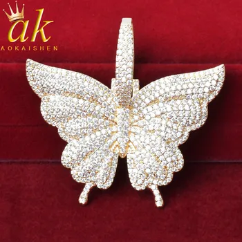 

Animal butterfly Pendant Necklace Charm Tennis Chain & Cuban chain Gold Color Cubic Zircon Men's Hip hop Rock Jewelry