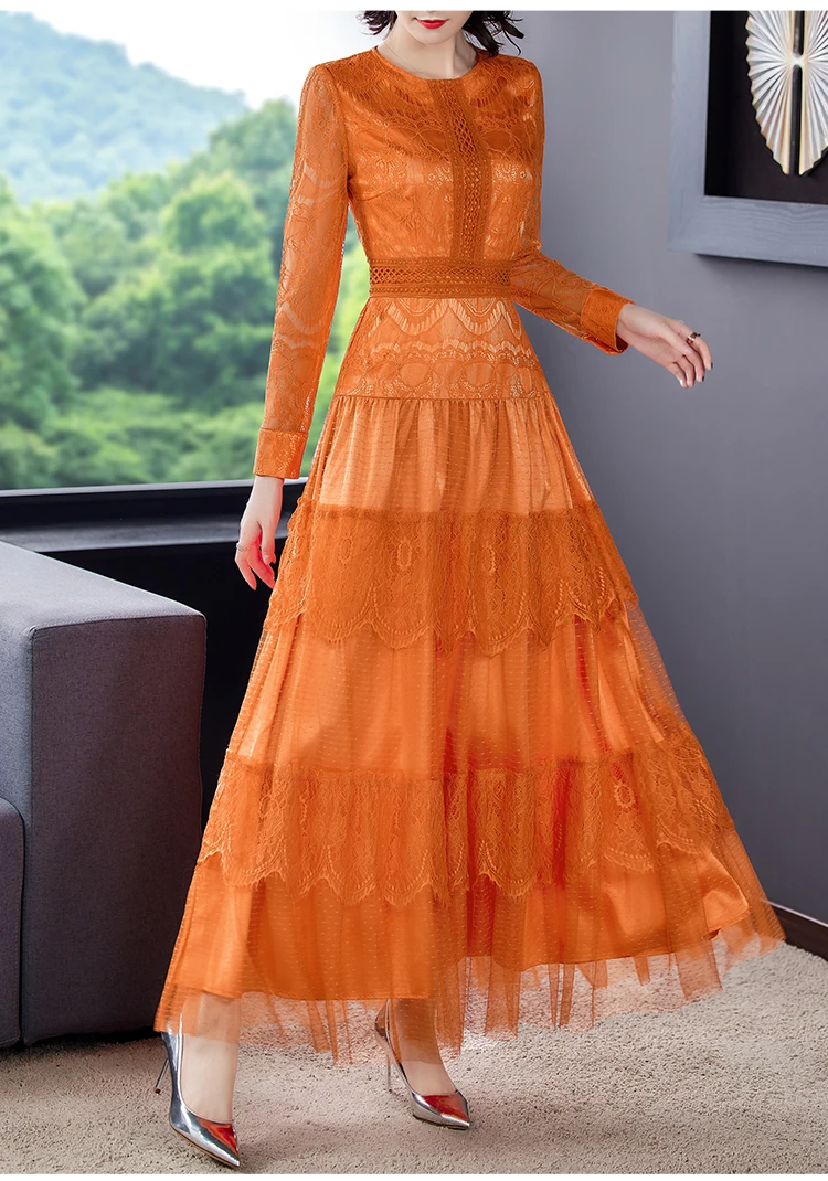 Long Sleeve Slim Lace Dress Robe Femme 