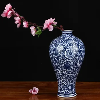 

BLUE AND WHITE PORCELAIN VASES INTERLOCKING LOTUS DESIGN FLOWER CERAMIC VASE HOME DECORATION JINGDEZHEN FLOWER VASES R1842