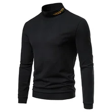 

Men's Knit Embroidered Top Casual Pullover Solid Regular Men Spring/Autumn Half High Collar Long Sleeve Comfort Simplicity Tops