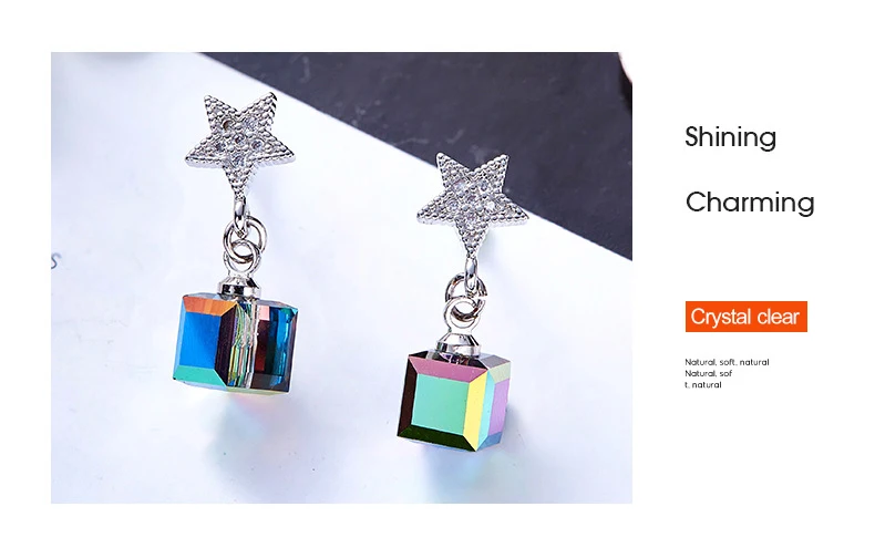 Warme Farben Crystal from Swarovski Earrings for Women S925 Sliver Square Cube Crystal Drop Earrings Korean Earrings Brincos