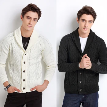 

Autumn and winter new thick men's cardigan pure white sweater Europe and the United States tide men's slim cotton sweater