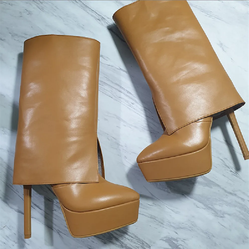 

Осенне-зимние шикарные женские высококачественные сапоги из натуральной кожи на платформе и высоком каблуке средней длины EU35-41 размер BY846