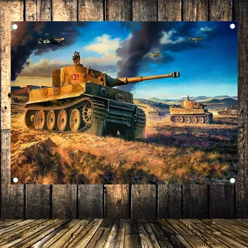

WW2 GER Tiger Tank Military Posters Senior Art Waterproof Cloth Flag Banner Tapestry Mural Wall Art Vintage Decor Upholstery