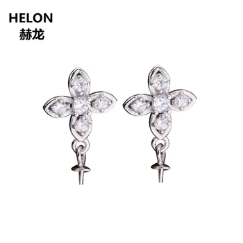 

925 Sterling Silver Women Stud Earrings CZ 6-9mm Pearl or Round Bead Semi Mount Earrings Wholesale