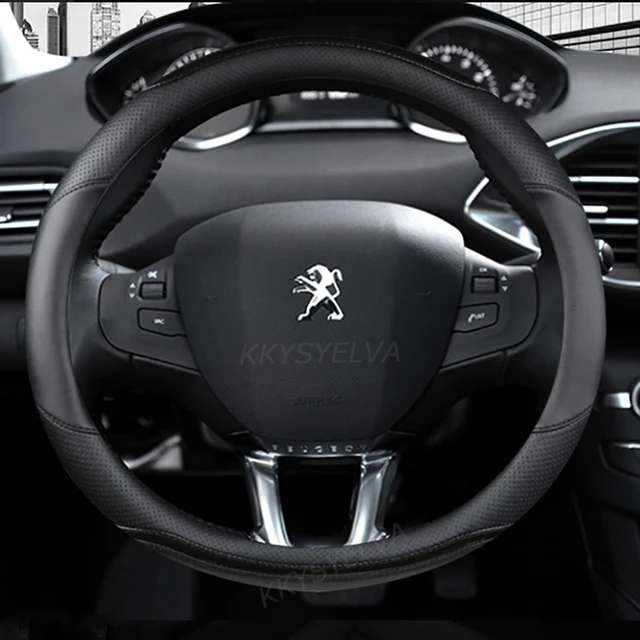 Funda para volante de coche de fibra de carbono y cuero, accesorios para  coche, para Peugeot