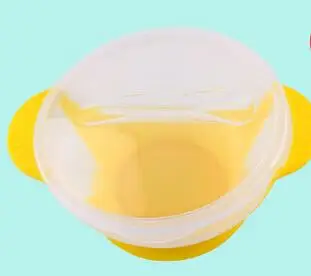 yellow bowl cover Детская чаша крышка ложка посуда набор для малышей посуда с крышкой Ложка сопротивление падению температура зондирования продукты для кормления ребенка - Цвет: yellow bowl cover