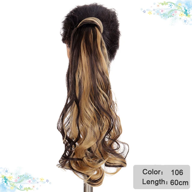 DIANQI Synthetic Corn Wavy Long Curly Ponytail Hairpiece Wrap on Clip Hair Extensions Black Pony Hair 106