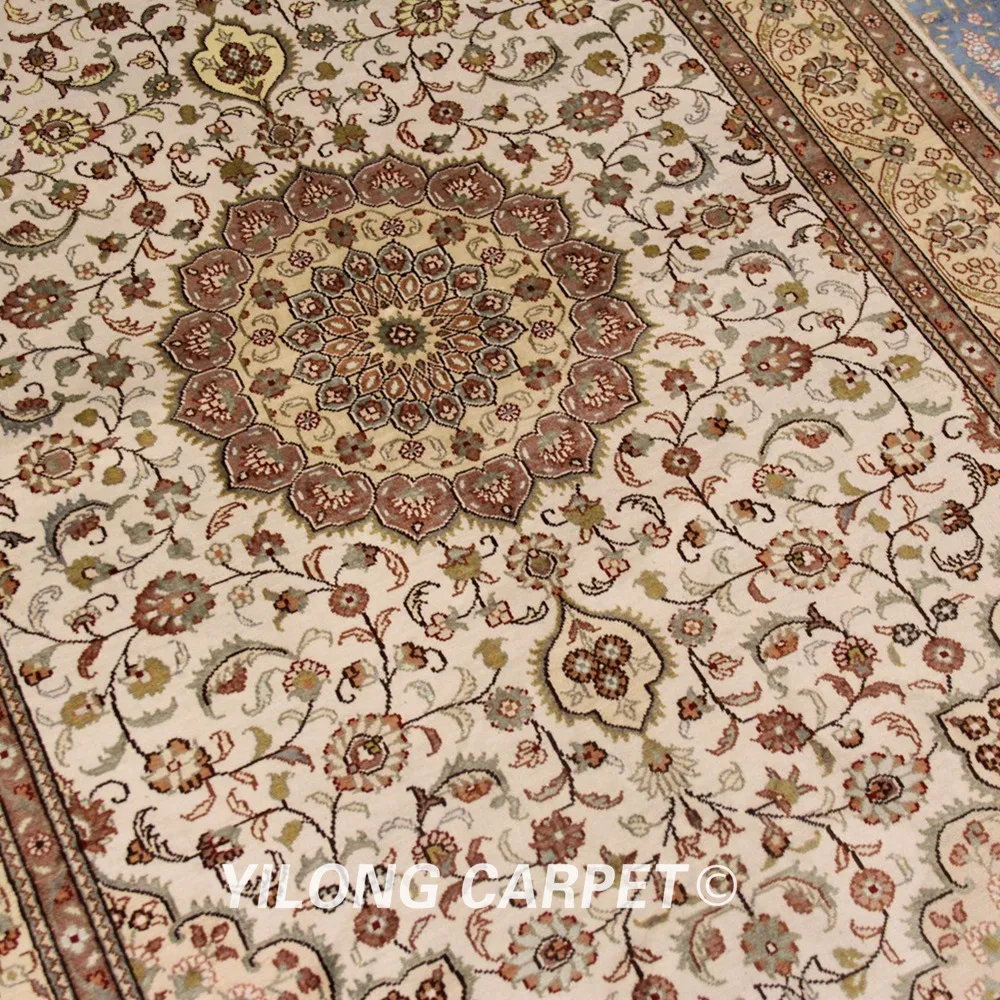 YILONG 4'x6' традиционный Тебриз ковер белый и бежевый антикварная вещь ручной работы персидские ковры(SL118B4x6
