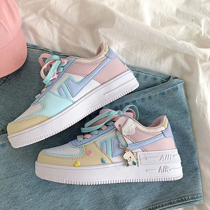 Zapatillas de deporte de piel sintética para mujer, zapatos informales con plataforma Blanca, para primavera y verano