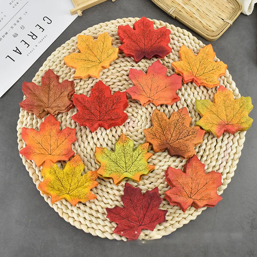 Artificial Leaves 50/100/200Pcs Artificial Maple Leaf Autumn Fake Leaves Crafts Wedding XMAS Party Decor Halloween Christma Thanksgiving Decor