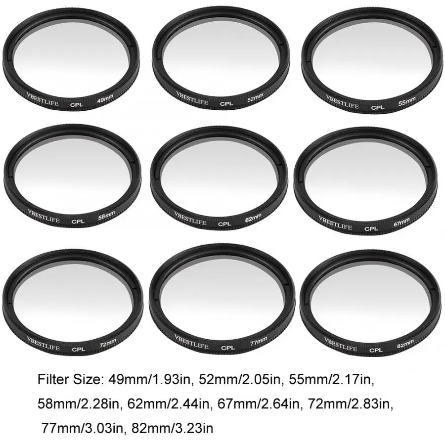 VBESTLIFE Camera filters Universal Ultra Slim CPL 49mm/52mm/55mm/ 58/62/ 67/72/ 77/ 82mm For Canon Nikon DSLR Camera Lens