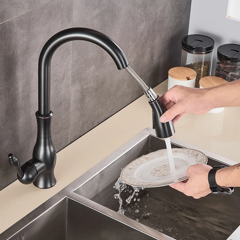  Quyanre Black Kitchen Faucets Pull Out Kitchen Sink Mixer Tap Single Lever Water Mixer Tap Crane Fo - 4000242982271