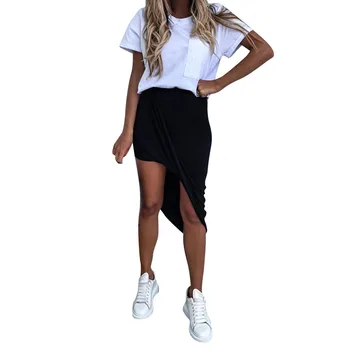 

Summer Ladies Skirt Women Solid Irregular Casual Beach Holiday Skirt Trendy Sexy Tight Skirt #YL10